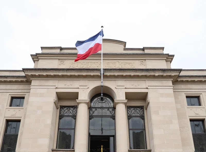 Exterior of a courthouse with a Czech flag