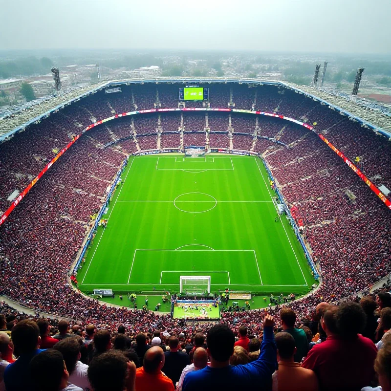 Aerial view of the Štruncovy Sady stadium during a football match, filled with fans.