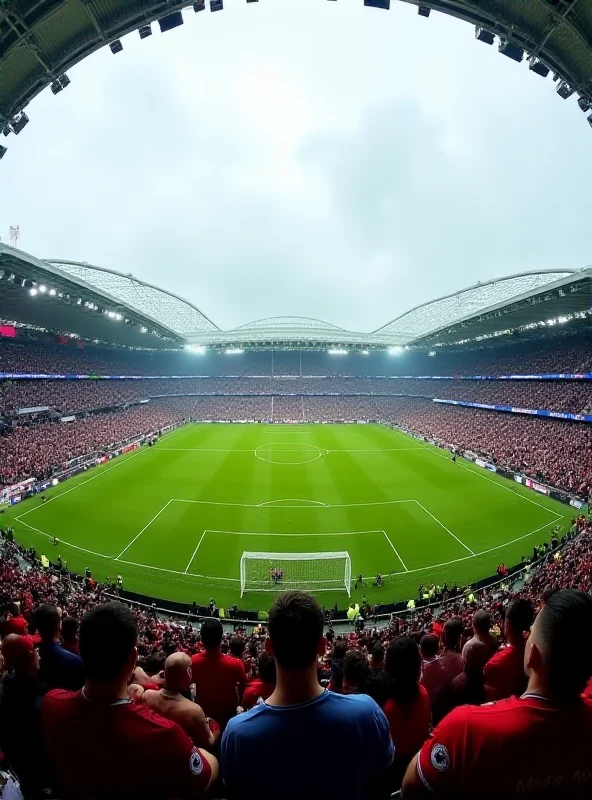 Panoramic view of the Etihad Stadium during a Manchester City vs. Liverpool match, emphasizing the vibrant atmosphere and the green playing field.