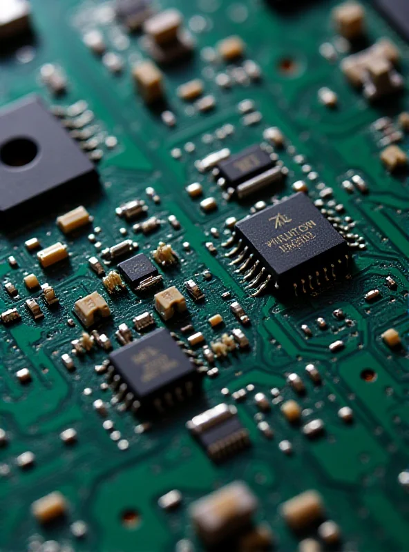 A close-up of various electronic components, including circuit boards, wires, and chips, highlighting the presence of rare earth elements within these devices.