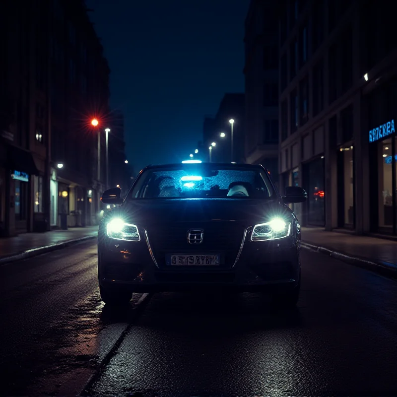 Police car in Warsaw at night