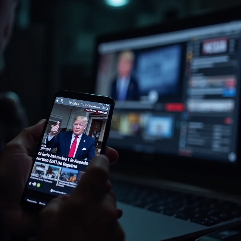 A split image showing a close-up of a smartphone displaying a viral video on X, and a computer screen showing news headlines about the Trump-Zelensky clash.