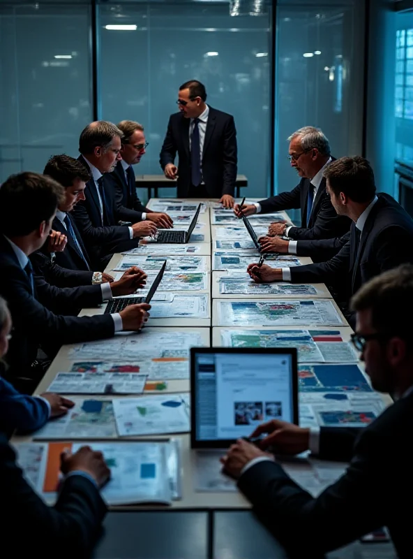 A group of diverse law enforcement officials collaborating around a table with maps and data displays