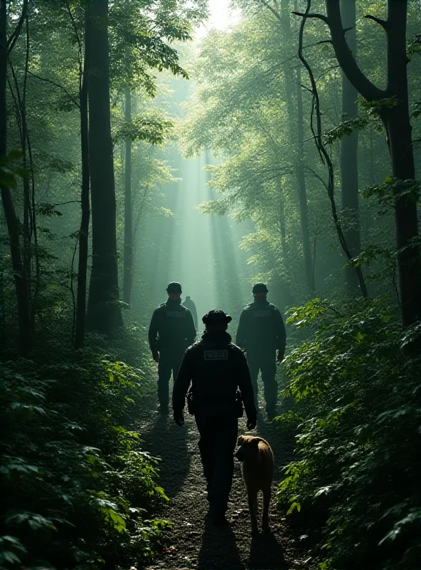 Image of a police search in a wooded area, representing the search for Alicja.