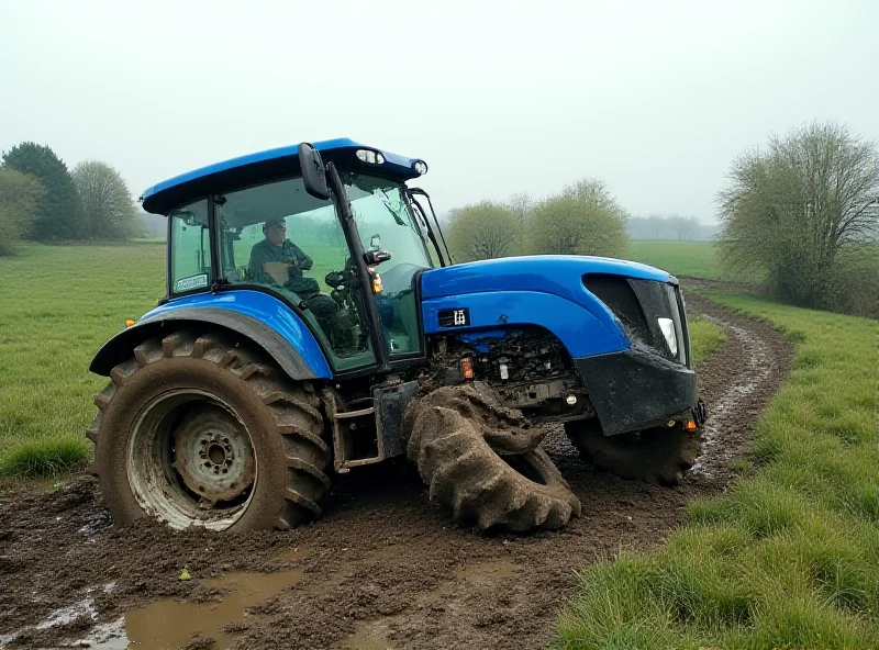 Damaged tractor in a field after an accident