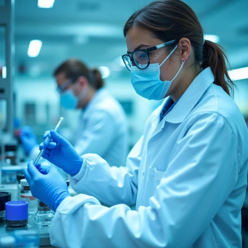 Image depicting a forensic scientist in a lab coat examining DNA samples.