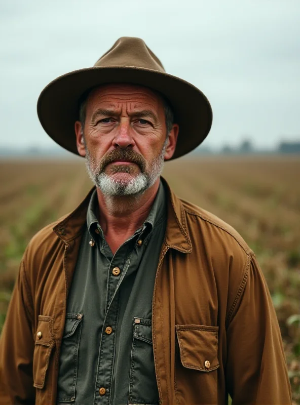 A Polish farmer looking concerned at a field