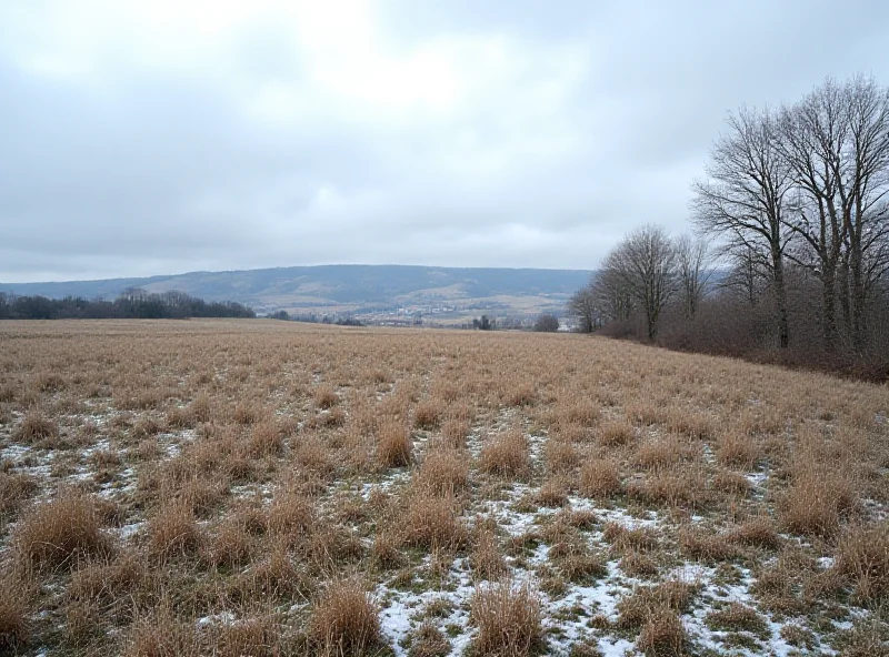 Landscape image of a Polish landscape with a mix of snow and budding trees, representing the unpredictable weather.