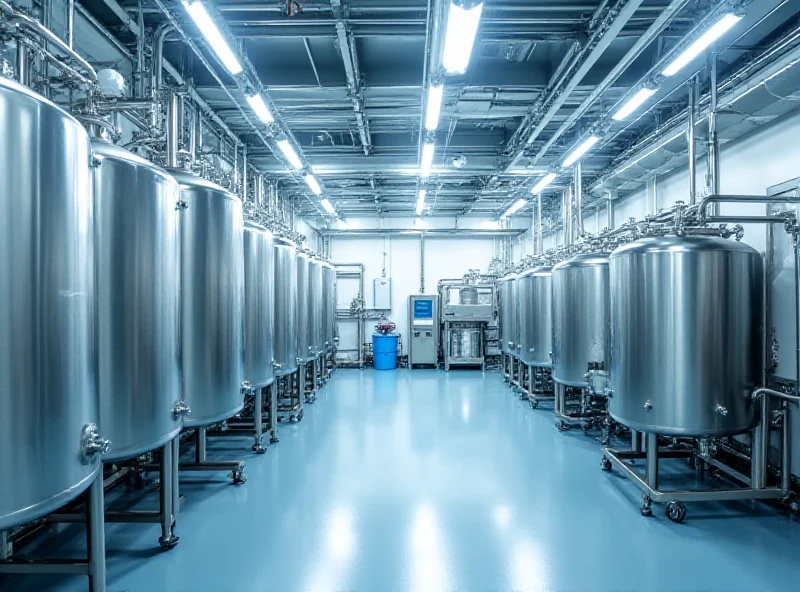 A modern water treatment plant with large tanks and pipes, representing MPWiK's efforts in water purification.