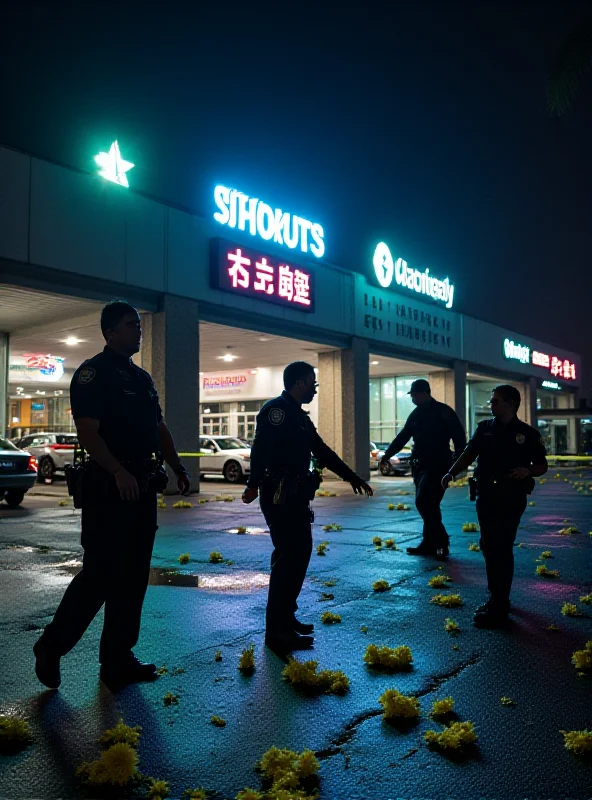 Police investigating a crime scene outside a sports complex at night