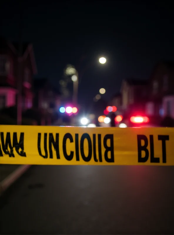 Police crime scene tape surrounding a residential area at night.