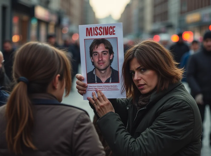 A worried family looks at a missing person poster of a man.