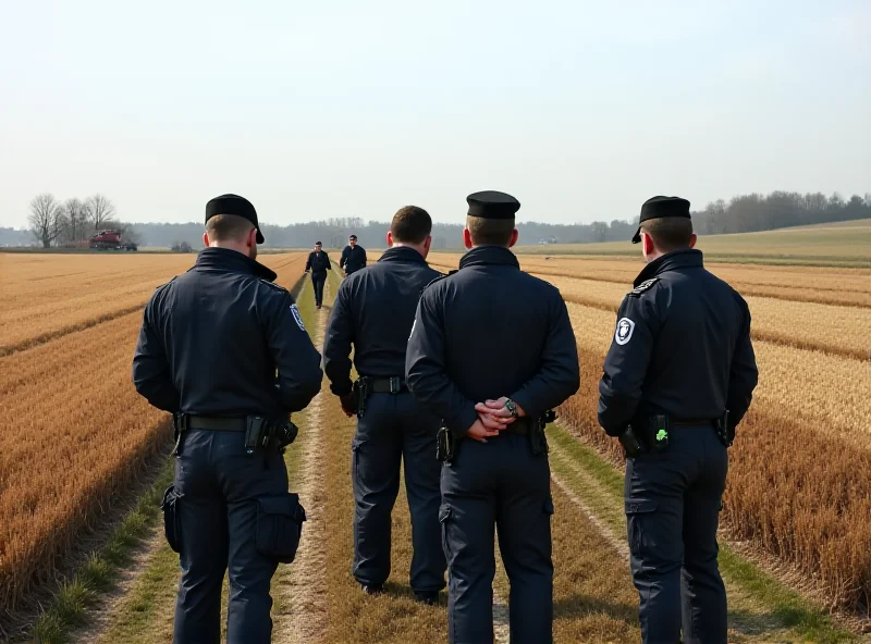 Police arresting suspects near an agricultural field in rural Slovakia