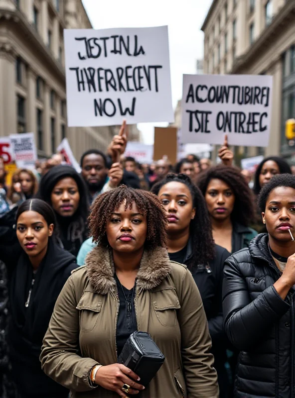 A diverse group of people protesting with signs advocating for police transparency and accountability