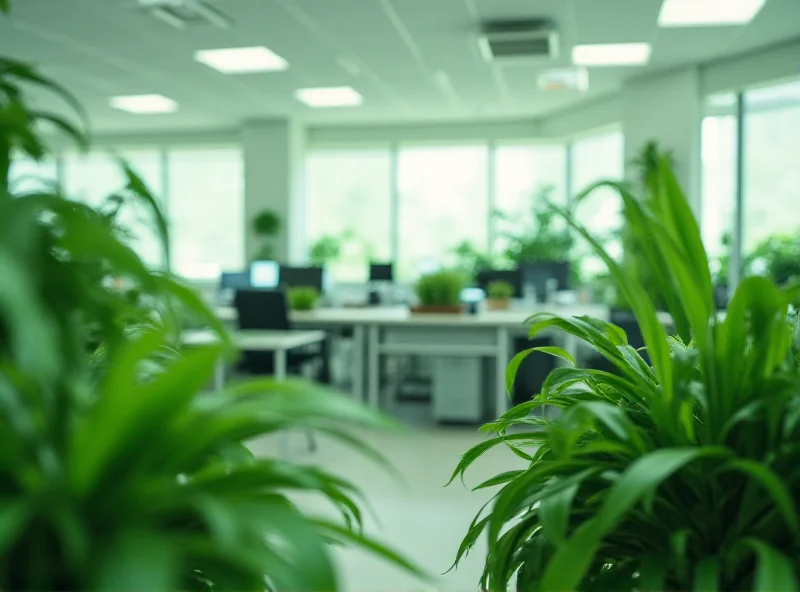 A security camera hidden amongst office plants, suggesting corporate espionage.