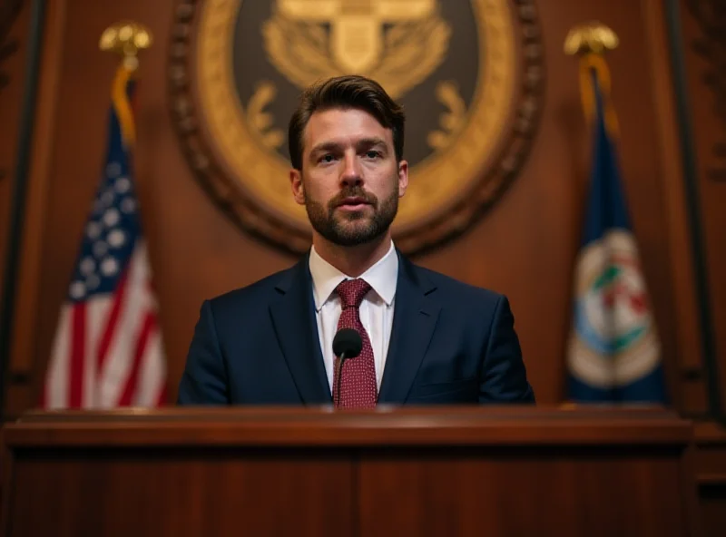 Braxton Mitchell speaking at a podium in the Montana State Capitol building.