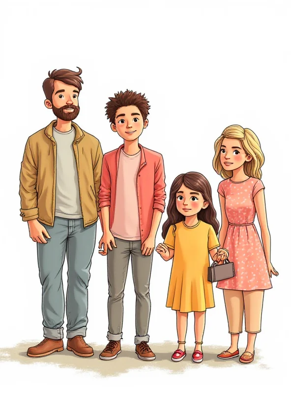 Illustration of a diverse group of families, including same-sex couples and single-parent families, depicted in a simple, colorful style suitable for a children's coloring book.