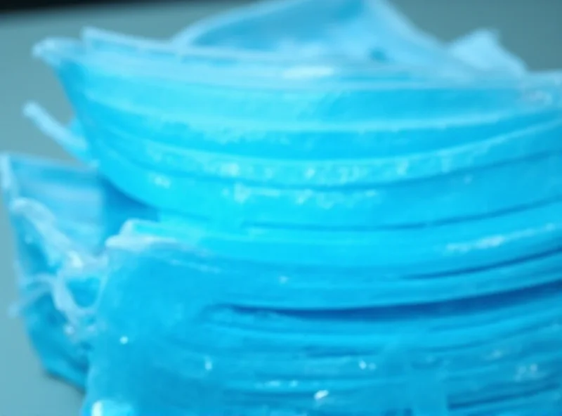 Close-up image of a stack of blue surgical masks and a disposable medical gown, representing PPE equipment.