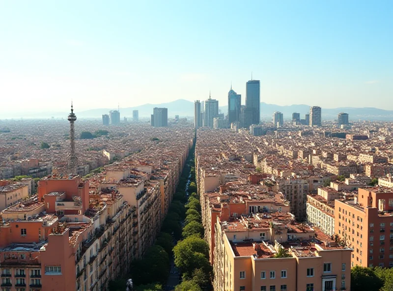 A cityscape of Barcelona, emphasizing the dense urban environment and the importance of housing policies.