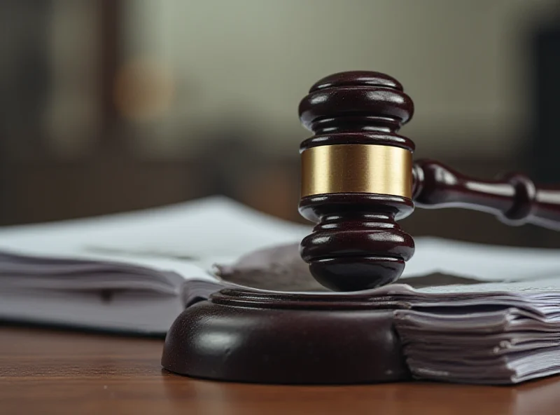 A gavel resting on top of a stack of legal documents, symbolizing justice and the legal profession. A blurred background suggests a courtroom or legal office.