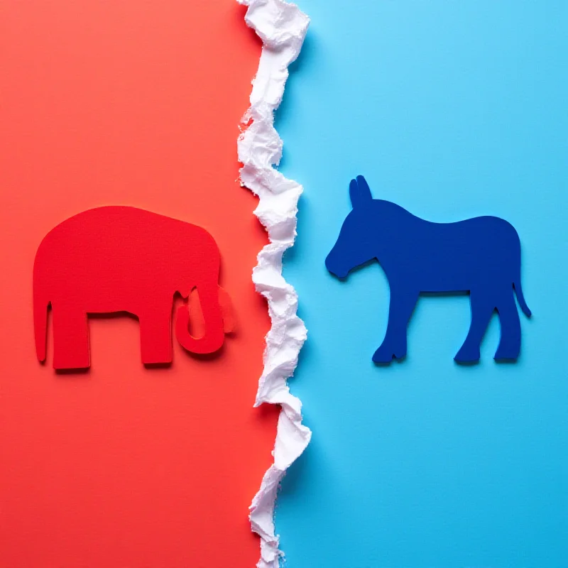 Image depicting the political divide in America, with Republicans and Democrats on opposite sides