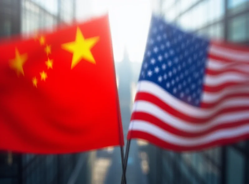 Chinese and American flags facing each other