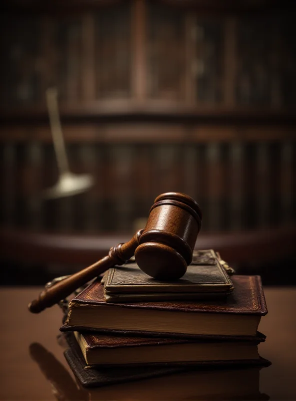 A gavel resting on a stack of legal books, symbolizing the upcoming trial of the evangelical teacher in Spain.