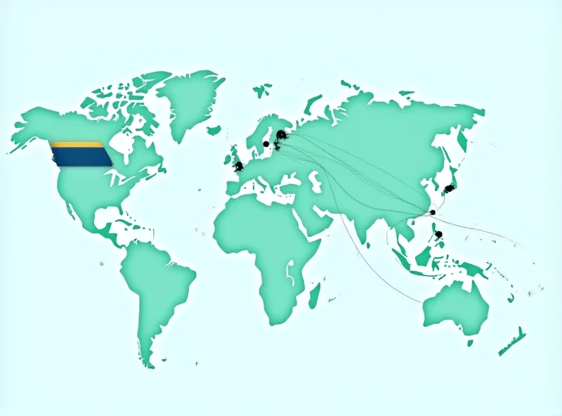 Illustration of a global trade map with arrows indicating flow of goods and money, with a focus on the United States. The image should convey the complexities and potential opportunities of international trade.