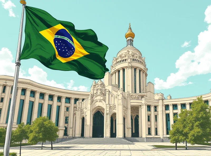 Illustration of the Brazilian flag waving in front of the Chamber of Deputies building in Brasilia, with a chart showing the potential increase in state deputy seats.