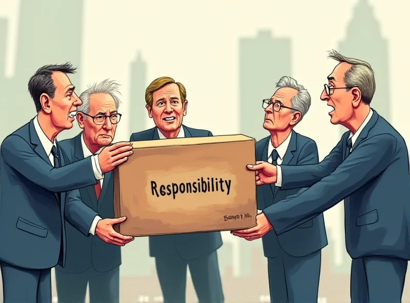 Illustration of politicians passing a responsibility box.