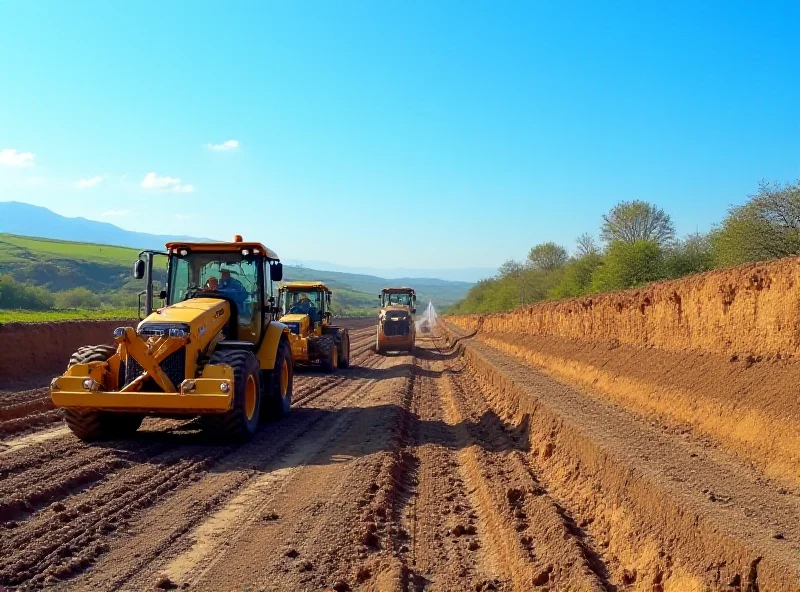 Construction site of a highway with heavy machinery