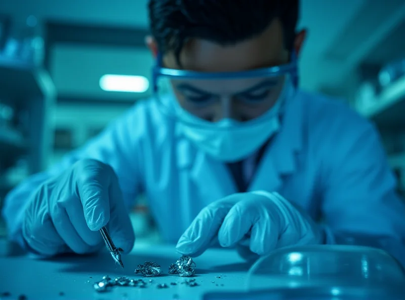 Forensic scientist examining evidence in a lab.