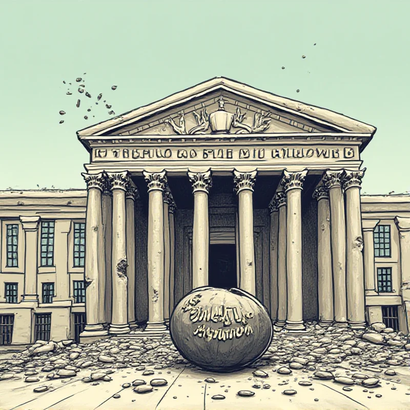 Illustration of a wrecking ball with 'Education Reform' written on it, swinging towards a building labeled 'US Department of Education.'