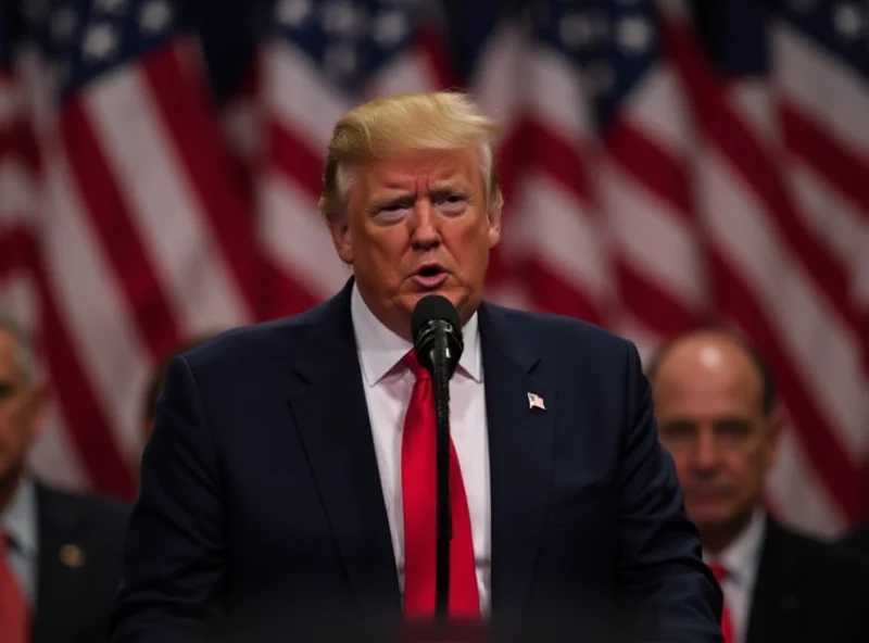 Donald Trump speaking at a podium