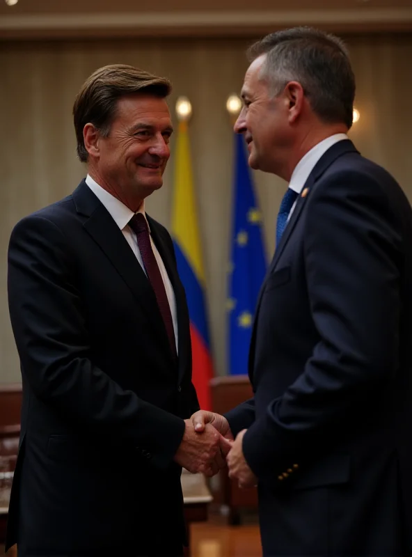 Volodymyr Zelenskyy shaking hands with a European leader