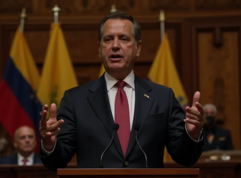 President Petro of Colombia at a podium addressing a crowd