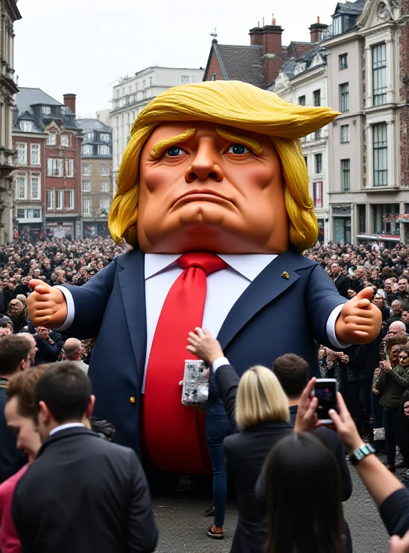 A satirical float at the Düsseldorf carnival depicting Donald Trump with exaggerated features and comical attire.