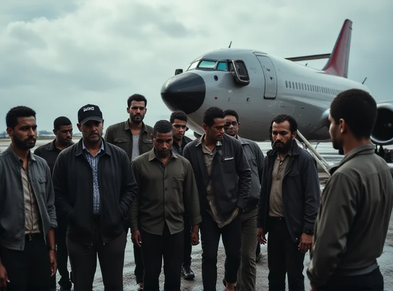 A somber group of people disembarking from an airplane onto a Cuban tarmac, surrounded by officials.