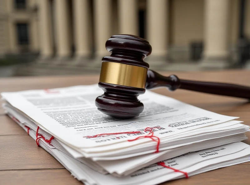 A gavel resting on top of a stack of official documents, symbolizing the legal proceedings and the declassification of the Najib pardon records.