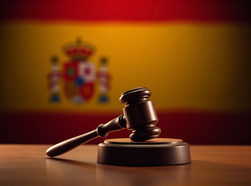 Illustration of a gavel striking a sound block in a courtroom, symbolizing legal and political conflict in Spain.