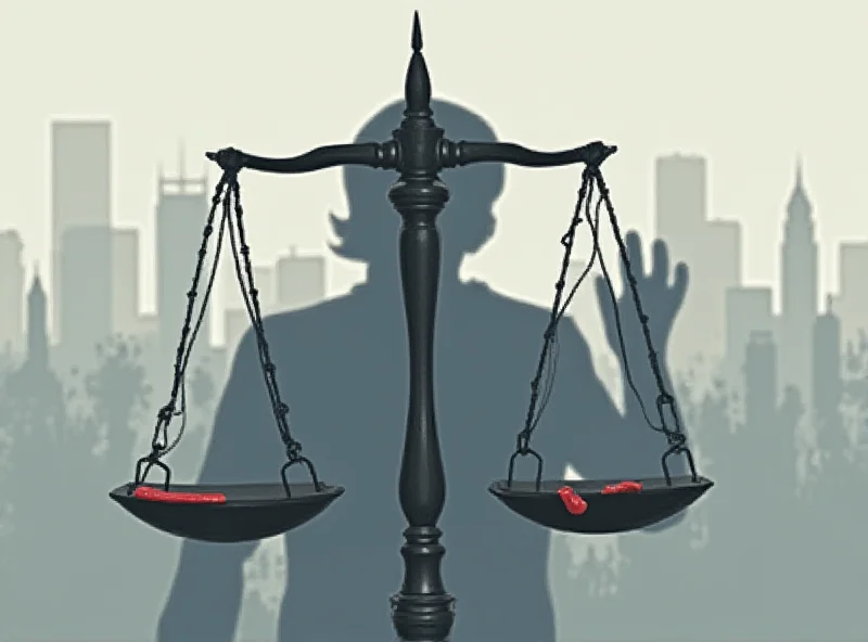 Illustration of scales of justice with a shadow of a politician manipulating them.