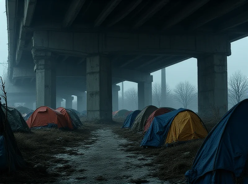 A tent city under an overpass, symbolizing the issue of homelessness and the debate over camping bans.