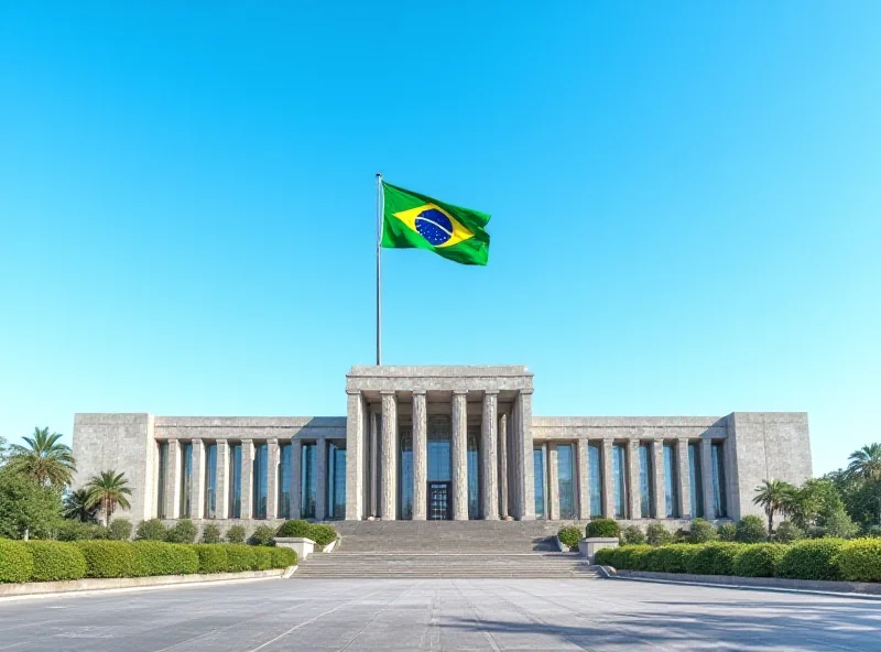 Illustration of the Brazilian Supreme Court (STF) with the Brazilian flag waving in the background.