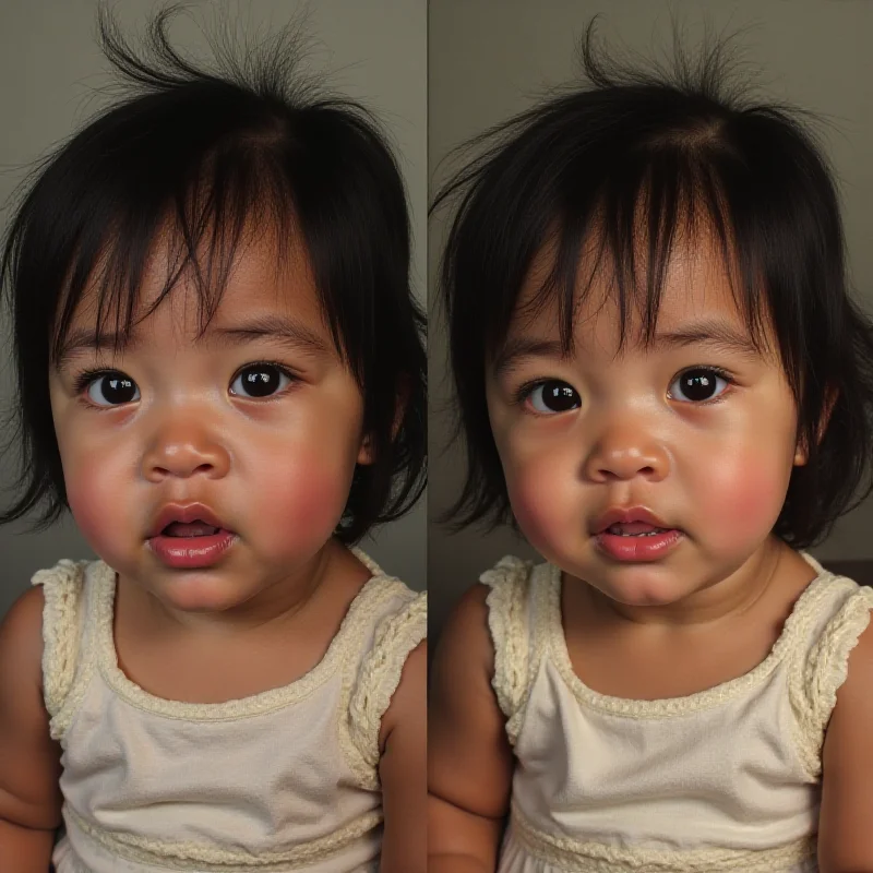 A digitally created image showing an age-progressed rendering of Andrea Michelle Reyes alongside a photo of her as a toddler, symbolizing the passage of time and the miracle of her discovery.