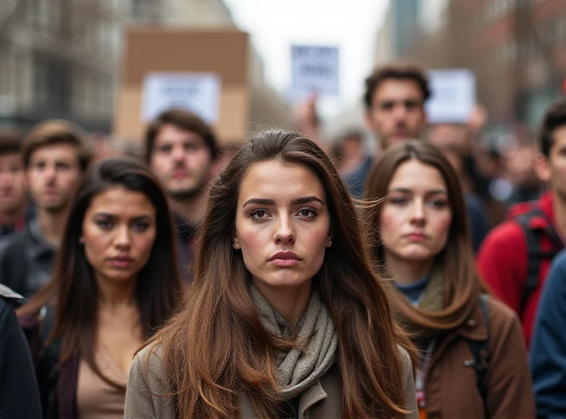 A diverse group of young people protesting with signs, faces showing determination and frustration.