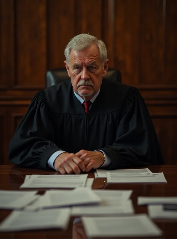 Image depicting a judge in robes, looking sternly at an attorney general during a court hearing about deleted evidence.