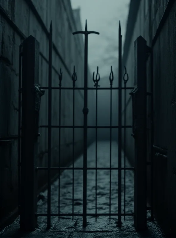 A somber image depicting the gates of a prison, emphasizing the weight of justice and confinement.