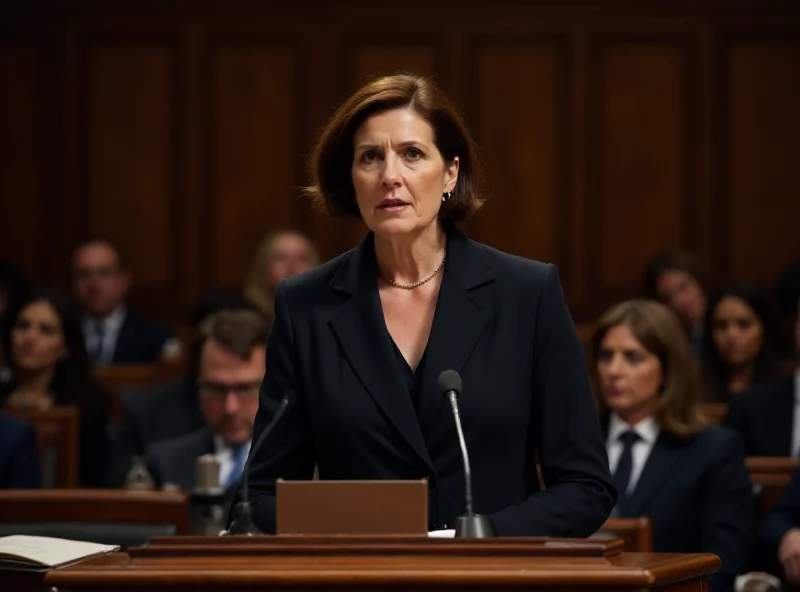 Daniela Santanche speaking in parliament, with a serious and determined expression.