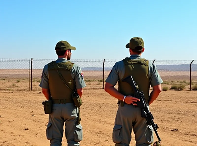 Israeli soldiers standing guard near the Gaza border