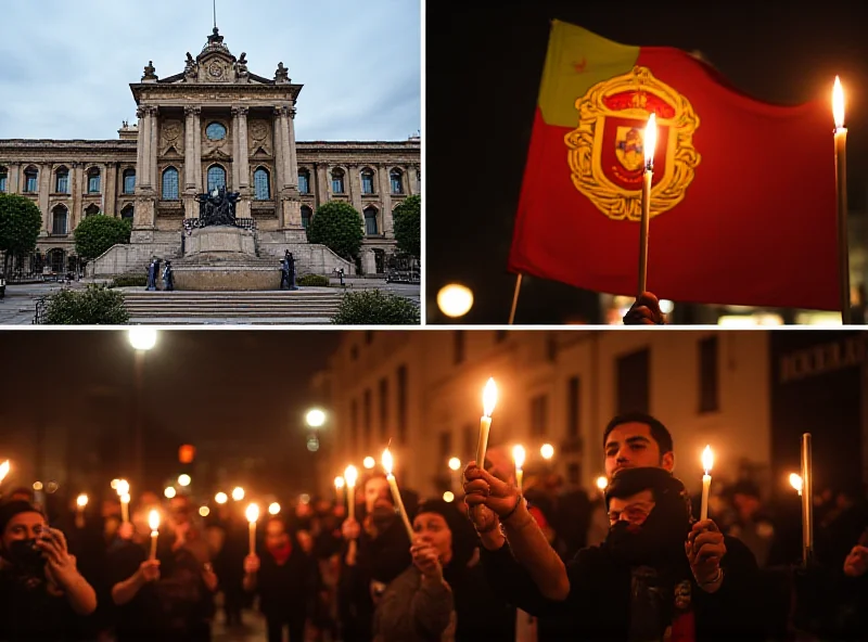 A collage of images representing political protests and government buildings in Portugal and Spain.